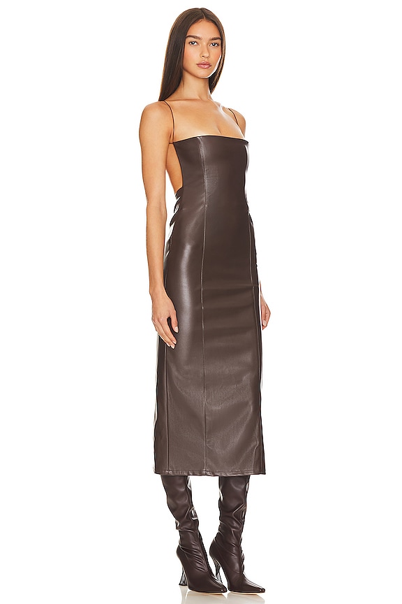 view 2 of 3 VESTIDO MIDI DE PIEL SINTÉTICA in Dark Brown