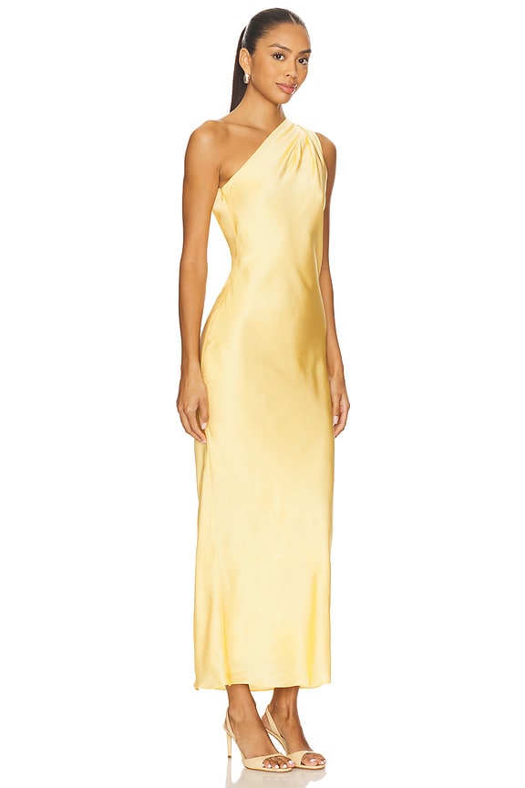 view 2 of 5 One Shoulder Dress With Cape in Light Gold