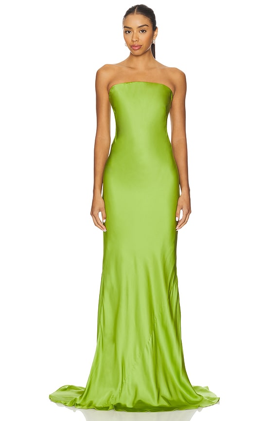 view 2 of 4 Open Back Gown With Bow in Olive Green