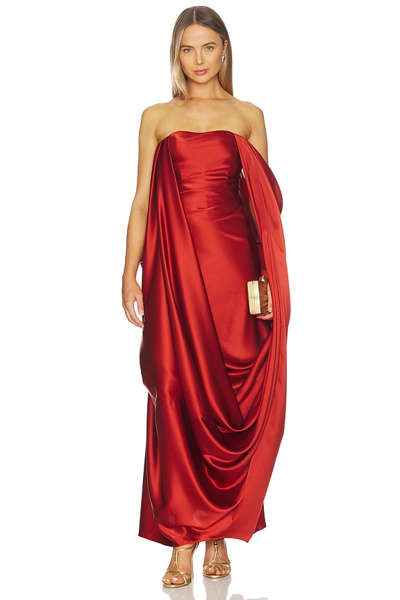 view 2 of 6 Draped Overlay Gown in Rust