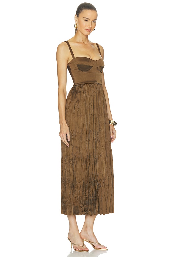 view 2 of 3 Pleated Bustier Dress in Bronze Olive