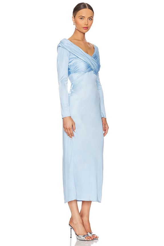 view 2 of 3 Long Sleeve Draped Jersey Dress in Sky Blue
