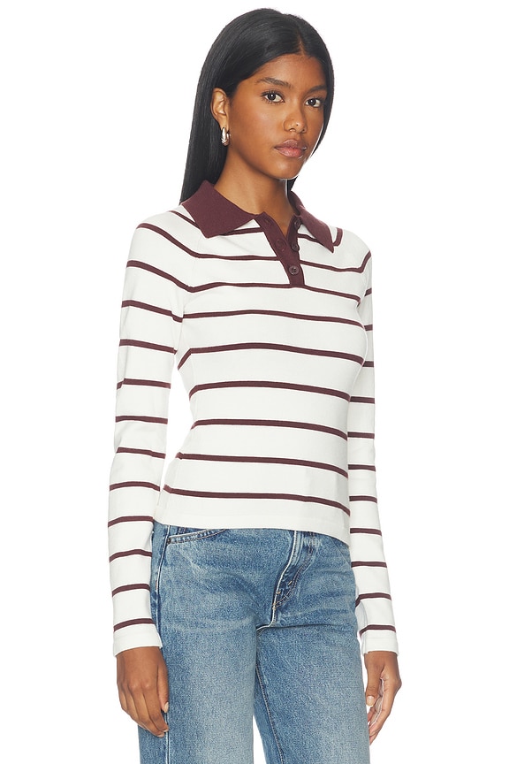 view 2 of 4 Bronson Knit Polo Top in Cream & Brown Stripe