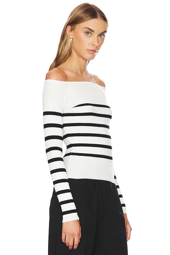 view 2 of 4 Britney Off Shoulder Top in White & Black