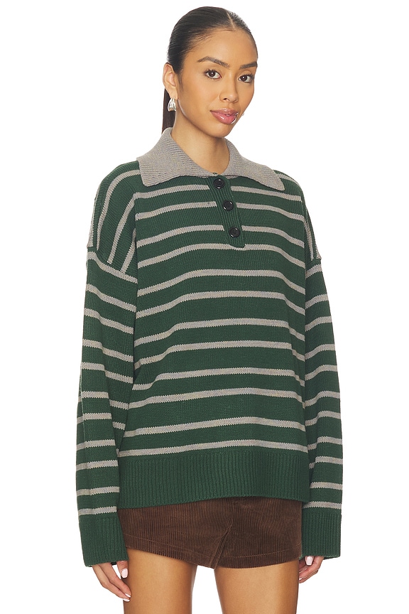 view 2 of 4 Clydie Polo Sweater in Green Stripe