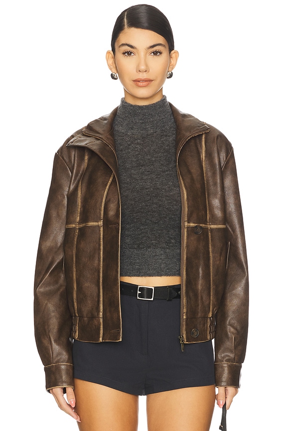 view 2 of 5 Bella Faux Leather Bomber in Brown