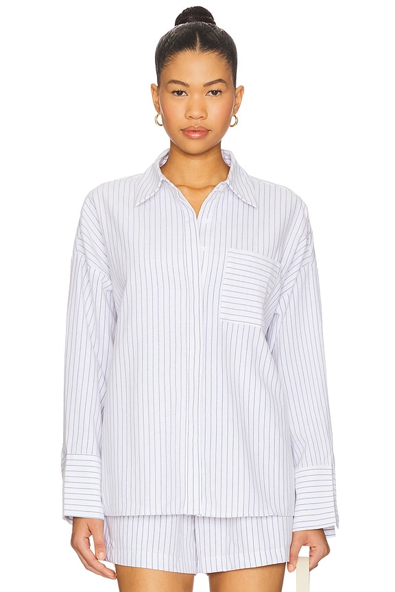 view 2 of 6 Alice Button Down Top in Blue Stripe