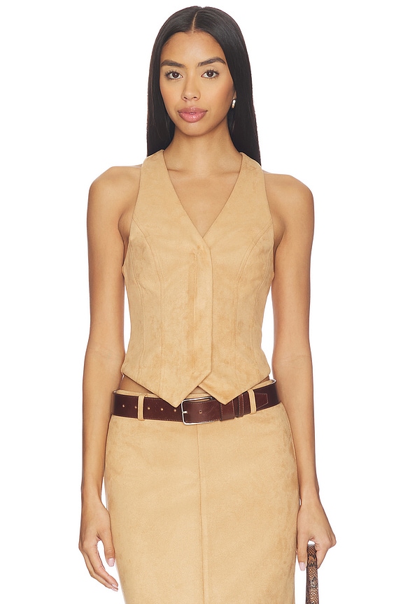 view 1 of 4 Bailey Faux Suede Vest in Light Beige