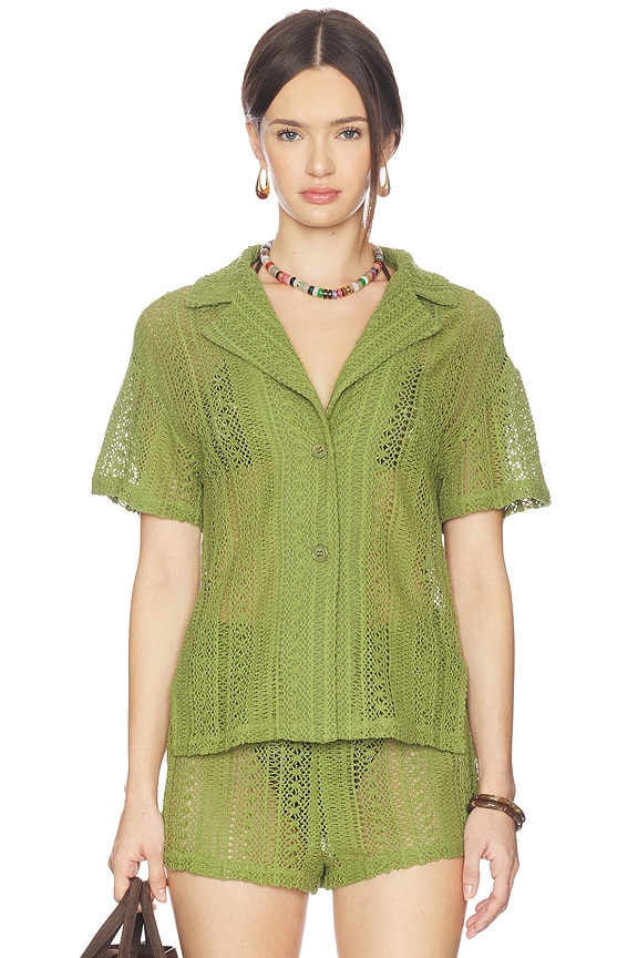 view 2 of 5 Rosie Button Up Top in Olive Green