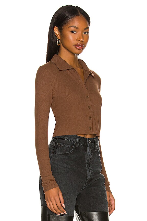 view 2 of 4 Andjela Button Down Top in Dark Brown