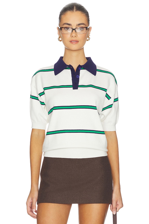 view 1 of 4 Francesca Polo Top in Green And Navy Stripe
