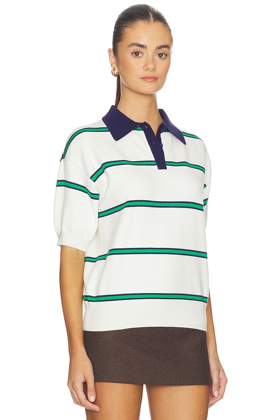 view 2 of 4 Francesca Polo Top in Green And Navy Stripe