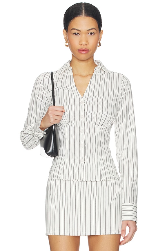 view 1 of 5 Loretta Top in Ivory & Black Stripe