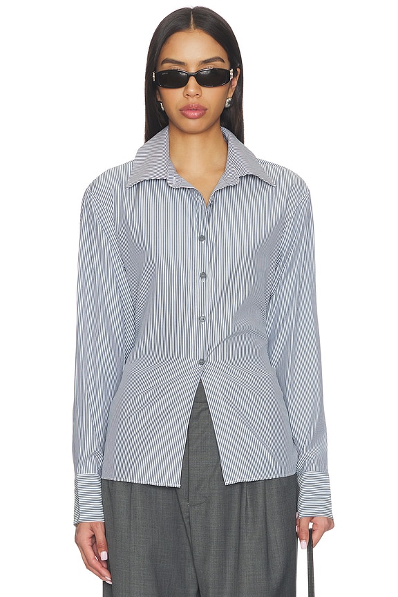 view 2 of 6 Clarise Open Back Top in Grey Stripe