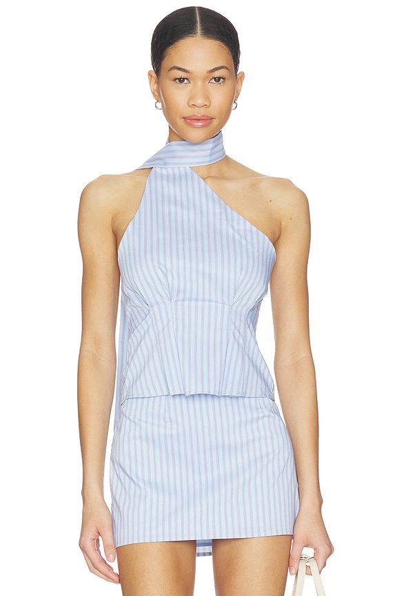 view 1 of 5 Sandy Tie Neck Top in Blue Stripe