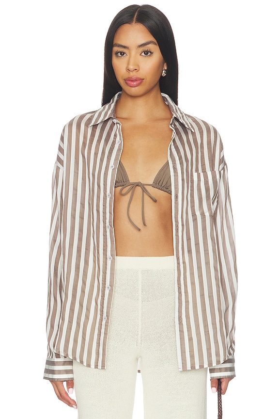view 1 of 5 Minnie Button Down Top in Brown Stripe