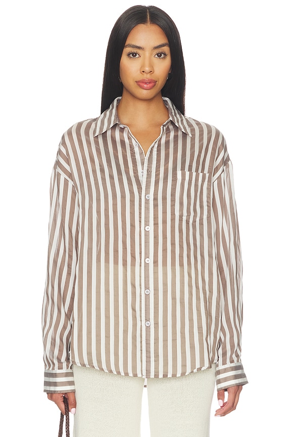 view 2 of 5 Minnie Button Down Top in Brown Stripe