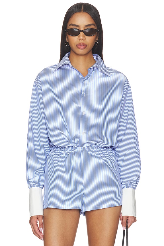 view 1 of 5 Lucinda Button Down Top in Blue Stripe