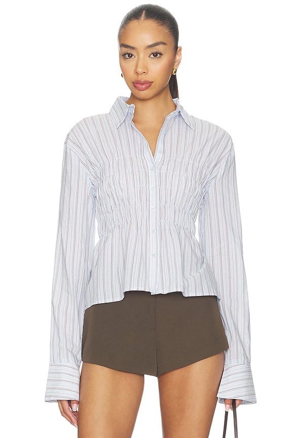 view 1 of 5 Annie Button Up Top in Blue Stripe