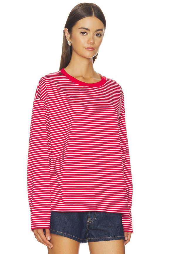 view 2 of 5 Lily Long Sleeve Top in White & Red Stripe