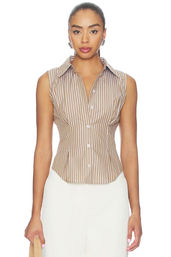 view 1 of 5 Bessie Top in Taupe Stripe