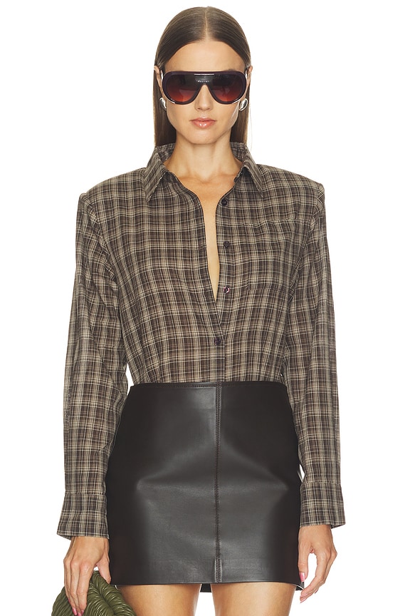 view 2 of 6 Ila Button Up Top in Brown Plaid