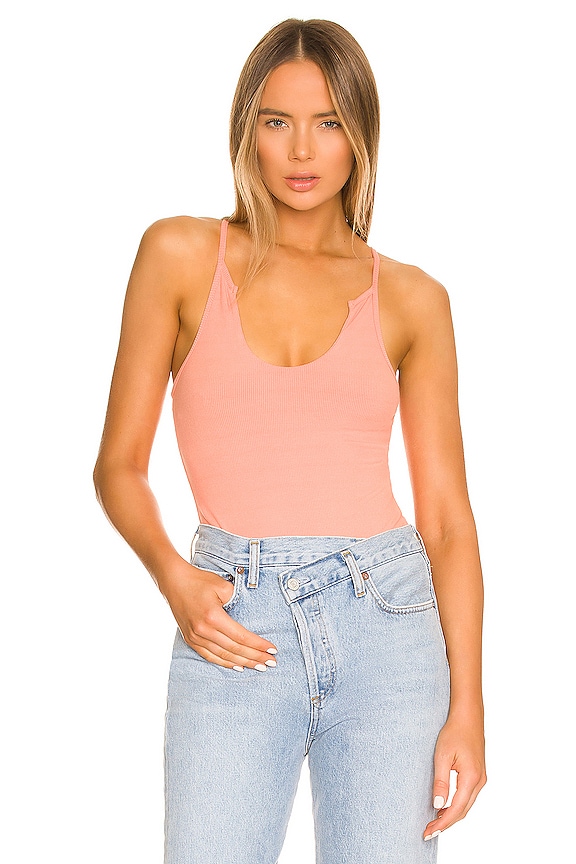 ALL THE WAYS Cassidy Racer Bodysuit in Peach | REVOLVE