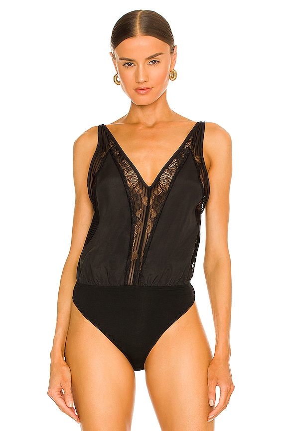 view 2 of 5 Sharone Lace Satin Bodysuit in Black