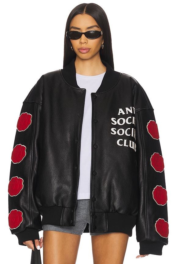 view 2 of 5 Petal To The Metal Leather Varsity Jacket in Black