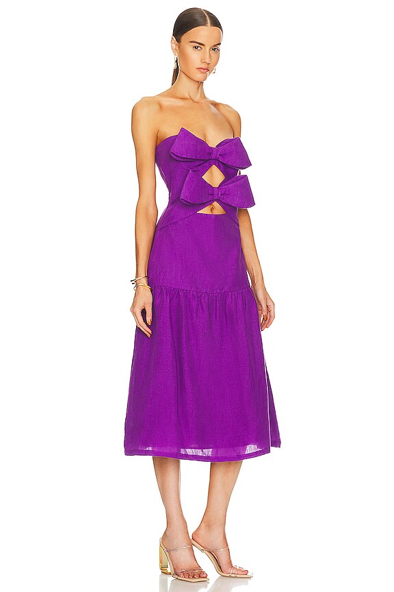 view 2 of 3 Fantasy Strapless Midi Dress in Fuchsia