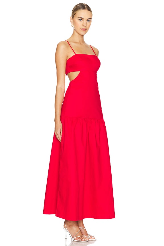 view 2 of 3 Cotton Solid Cutouts Long Dress in Red