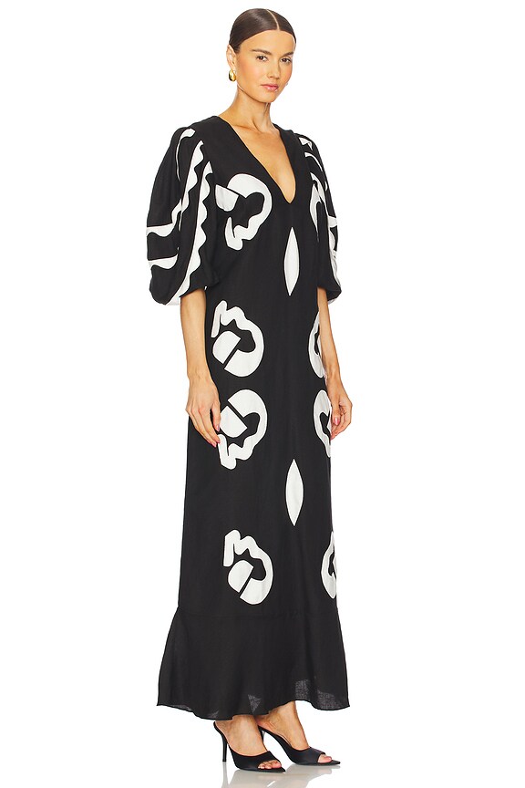 view 2 of 3 Appliqu V-Neck Midi Dress in Black