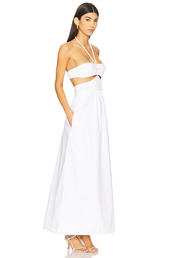 view 2 of 3 Solid Cut-Out Halterneck Long Dress in Off White