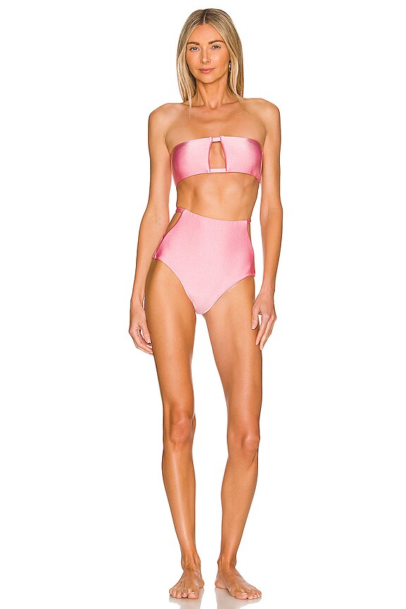 view 2 of 4 Solid High-Waisted Strapless Bikini Set in Pink