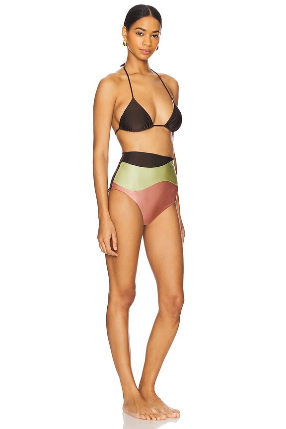 view 2 of 3 Giardino High-Waisted Bikini Set in Coffee, Green & Pink