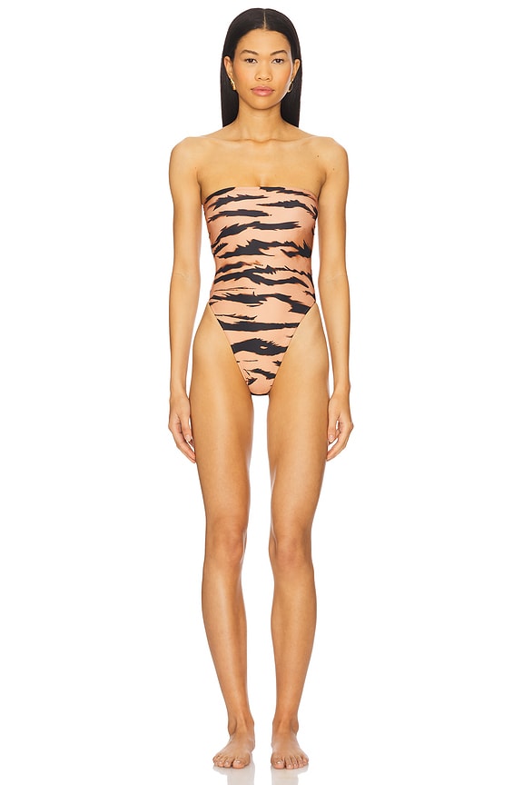 view 2 of 5 X Sabine Getty High Leg Strapless One Piece Swimsuit in Beige