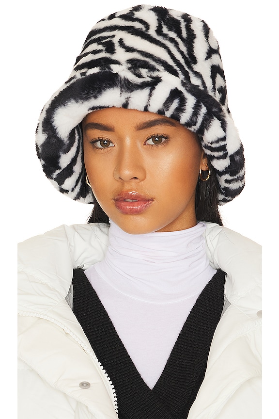 view 1 of 3 Faux Fur Bucket Hat in Zebra