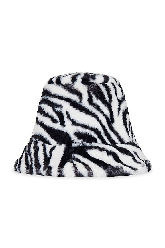 view 2 of 3 Faux Fur Bucket Hat in Zebra