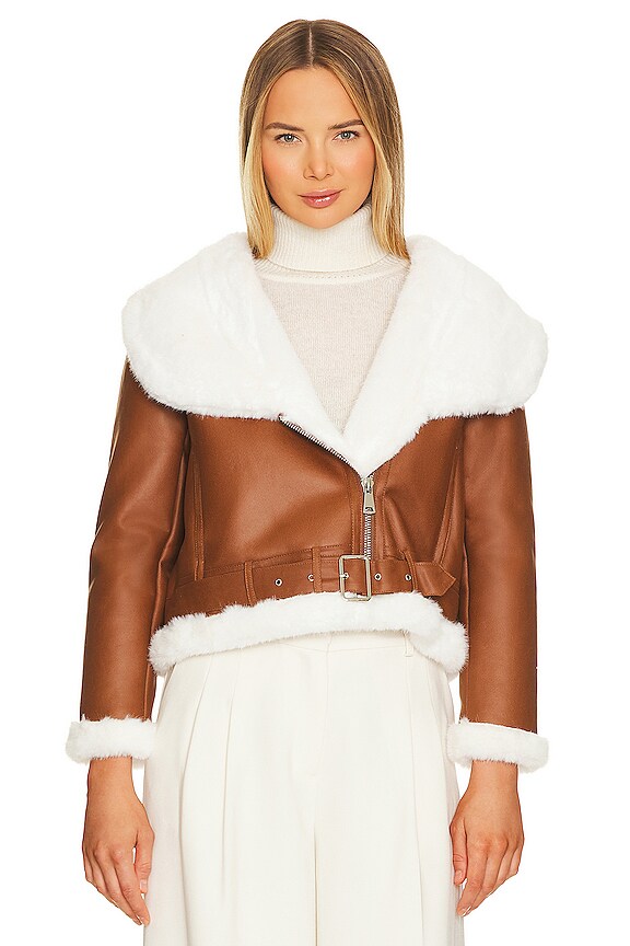 view 2 of 5 КУРТКА С ОТДЕЛКОЙ ИЗ ИСКУССТВЕННОГО НОРКОВОГО МЕХА in Camel & White