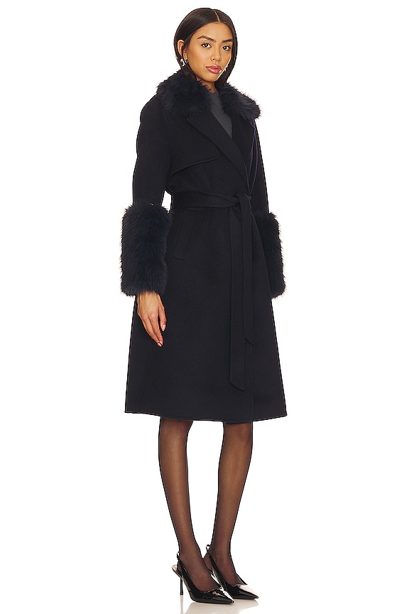 view 2 of 3 ABRIGO DE LANA CON RIBETE DE PIEL SINTÉTICA in Navy