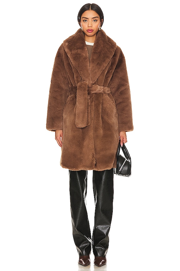 view 2 of 4 ПАЛЬТО ИЗ ИСКУССТВЕННОГО МЕХА КРОЛИКА РЕКС С ПОЯСОМ in Camel