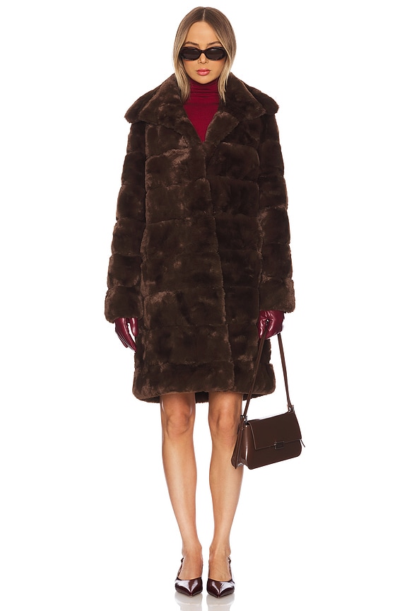 view 2 of 4 Faux Fur Long Coat in Chocolate