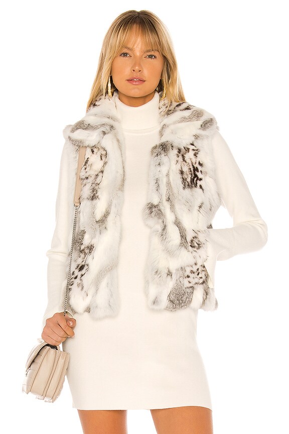 view 1 of 4 Printed Leopard Rabbit Fur Vest in Natural Grey