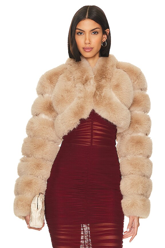 view 2 of 5 CHAQUETA CORTA DE PIEL DE ZORRO SINTÉTICA in Camel