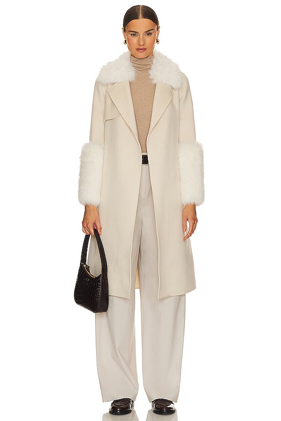 view 2 of 4 인조 모피 트리밍 울 코트 in Cream