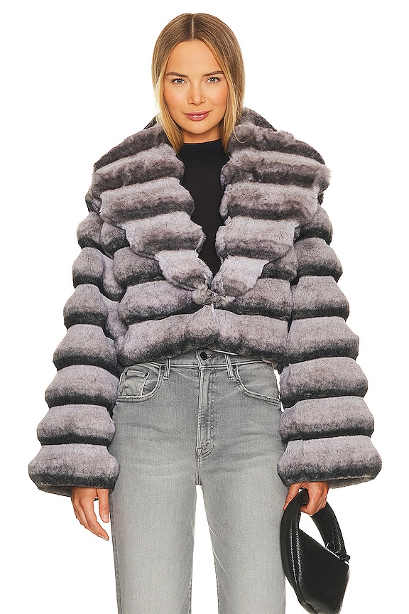 view 2 of 5 Faux Fur Chinchilla Jacket in Grey