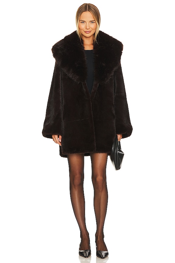 view 2 of 4 Faux Fox & Mink Coat in Shaved Chocolate