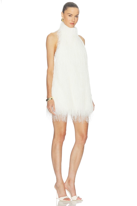 view 2 of 3 Polyester Fringe Halter Mini Dress in Cream