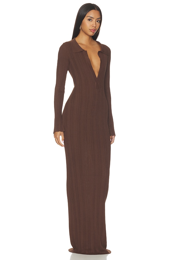 view 2 of 4 Knitted Collar Maxi Dress in Espresso Brown