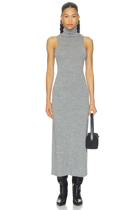 view 2 of 4 Wool Funnel Scarf Dress in Dark Grey